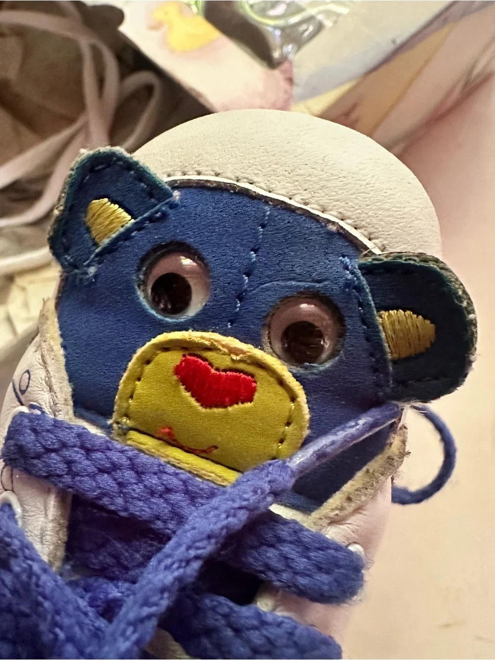 Vtg 90’s LA Gear Cradle Critters Size 1 Baby Shoes Soft Leather Blue Bear Boy